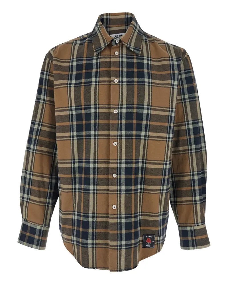 MSGM Kariertes Hemd mit Logo-Patch - Braun Braun