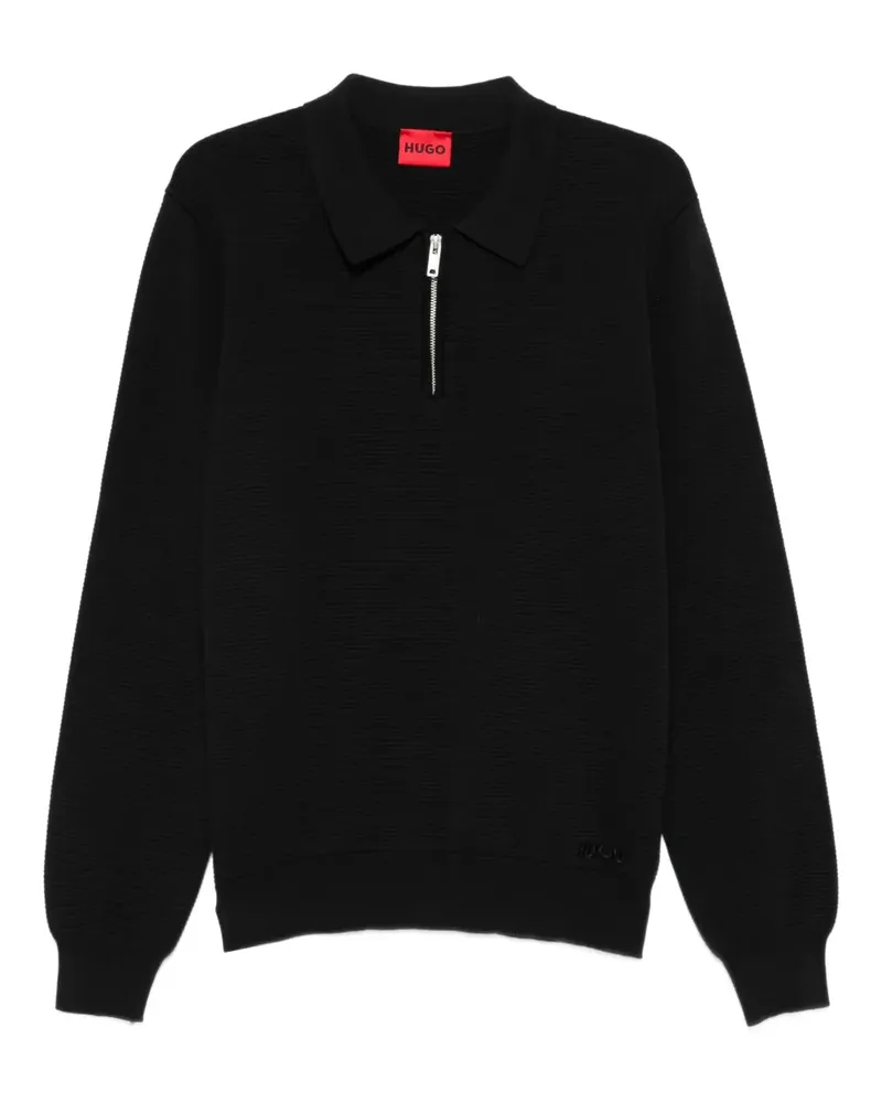 HUGO BOSS Reißverschluss-Pullover mit Poloshirtkragen - Schwarz Schwarz