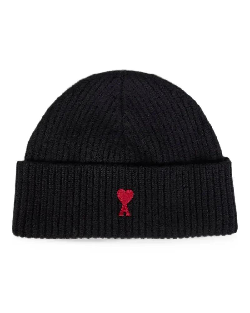 AMI Paris black wool beanie with Ami de Coeur - Schwarz Schwarz