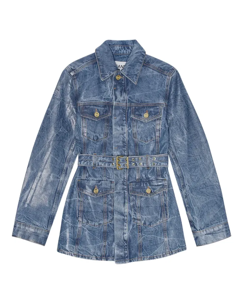 Ganni belted long-sleeve denim jacket - Blau Blau