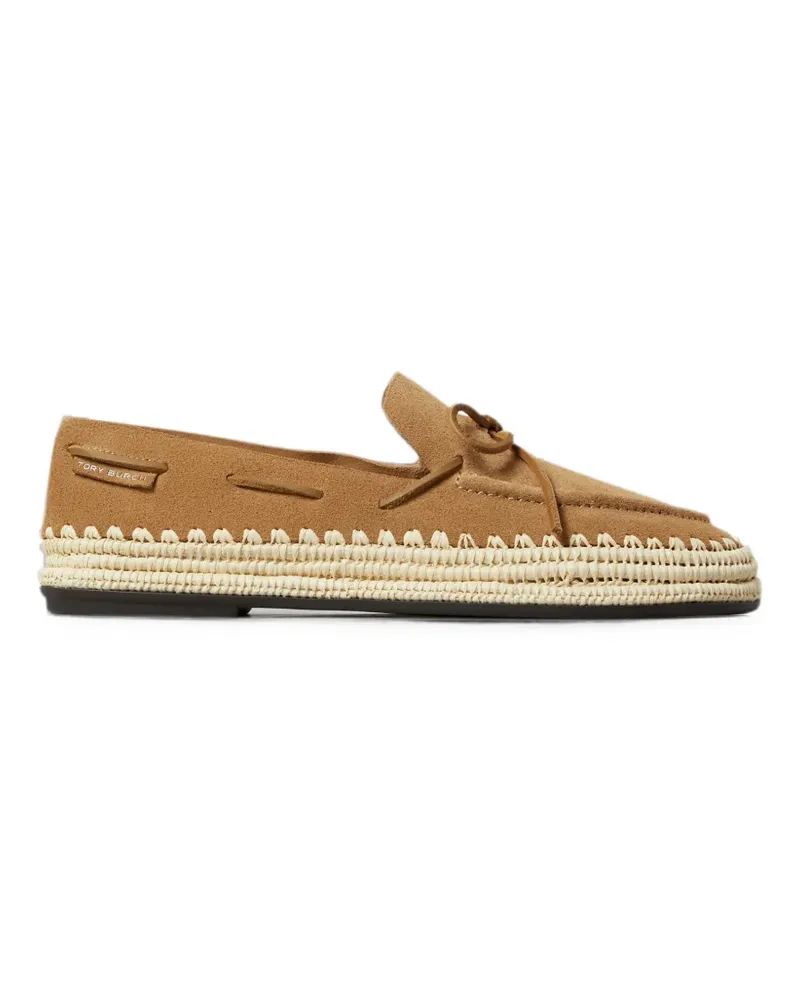 Tory Burch whipstitch-trim raffia loafers - Nude Nude