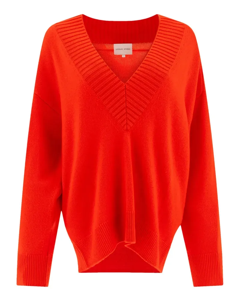 LOULOU Gerippter Sage Kaschmirpullover mit V-Ausschnitt - Rot Rot