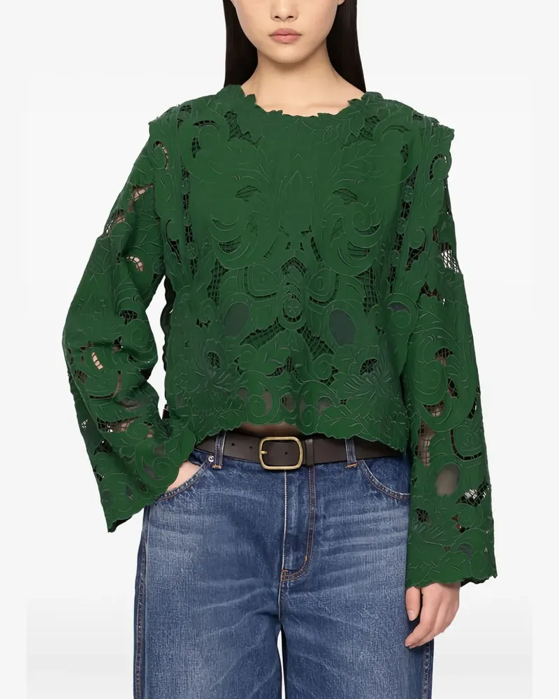 Sea Ceci Bluse mit Lochmuster - Grün Grün