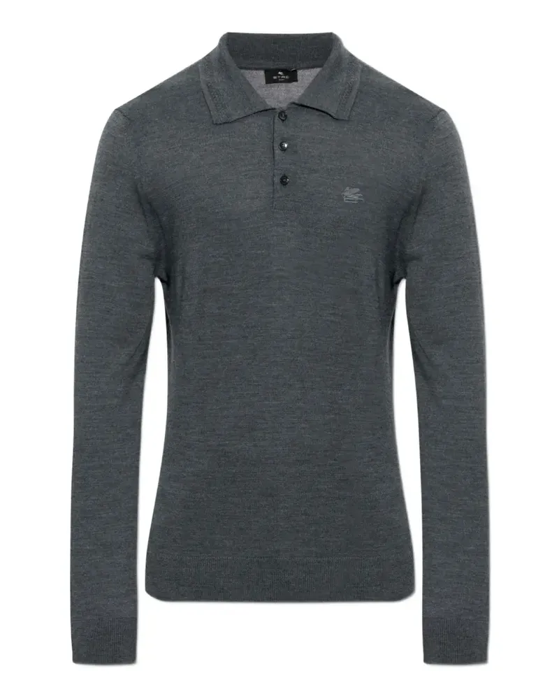 Etro Pegasus-embroidered long-sleeve polo shirt - Grau Grau