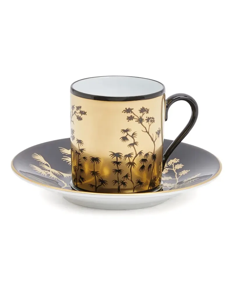 Pinto Paris Gemusterte Kyoto Kaffeetasse und Untersetzer - Gold Gold