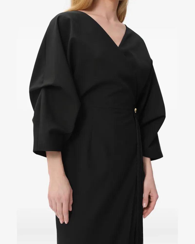 CONCEPTO Harbor fringe V-neck midi dress - Schwarz Schwarz