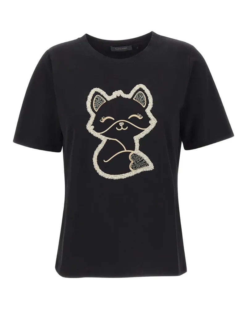Elena Mirò fox-embroidery sequin-embellished T-shirt - Schwarz Schwarz