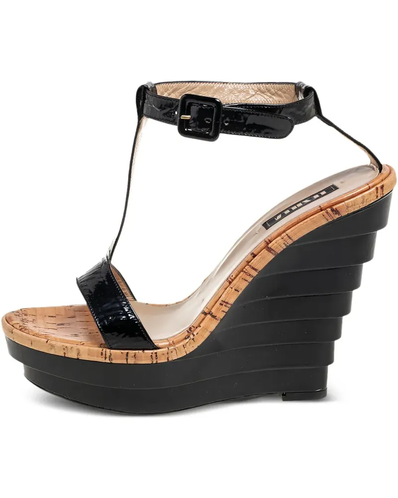 Le Silla Pre-owned Wedge-Sandalen mit T-Riemen 130mm - Schwarz Schwarz