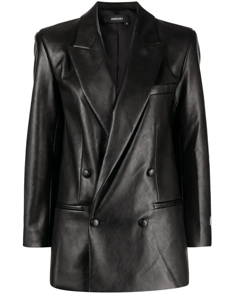 ANOUKI Doppelreihiger Blazer aus Faux-Leder - Schwarz Schwarz