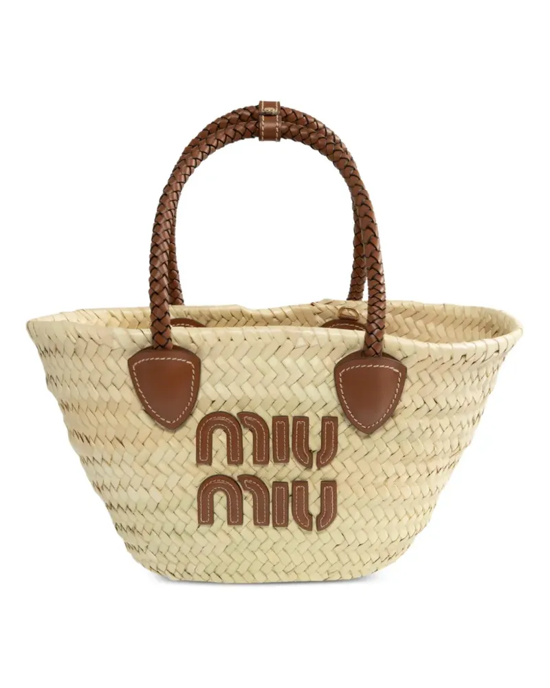 Miu Miu woven logo-patch tote bag - Nude Nude