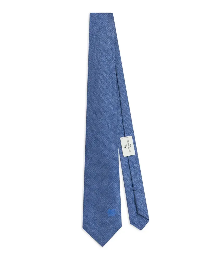 Etro silk jacquard tie with embroidered logo - Blau Blau