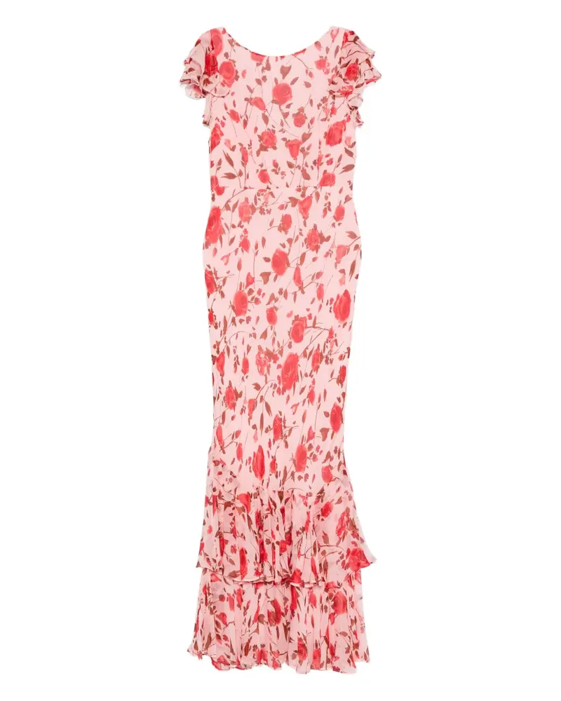 RIXO Gerüschtes Kleid mit Blumen-Print - Rosa Rosa