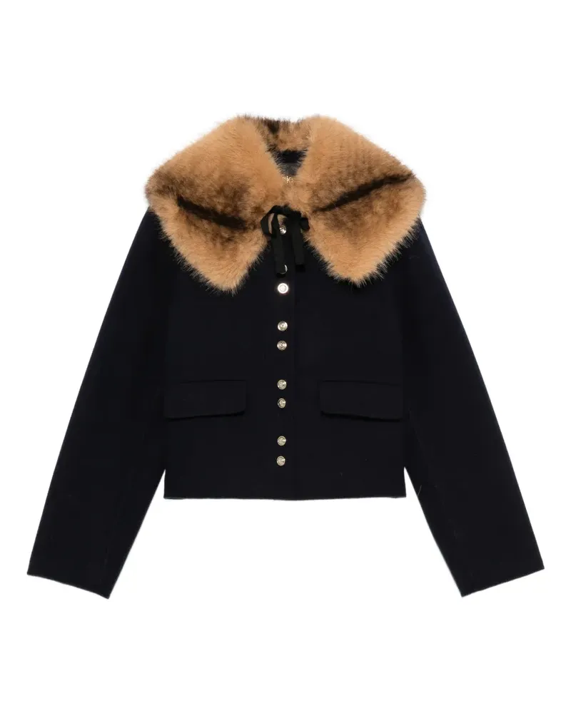 Maje faux-fur collar button-down coat - Blau Blau