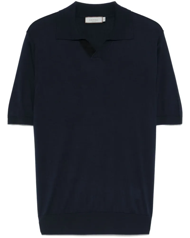 Canali T-Shirt mit Poloshirtkragen - Blau Blau