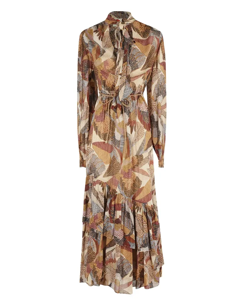 FARM Rio Gerüschtes Maxikleid mit Aras-Print - Braun Braun