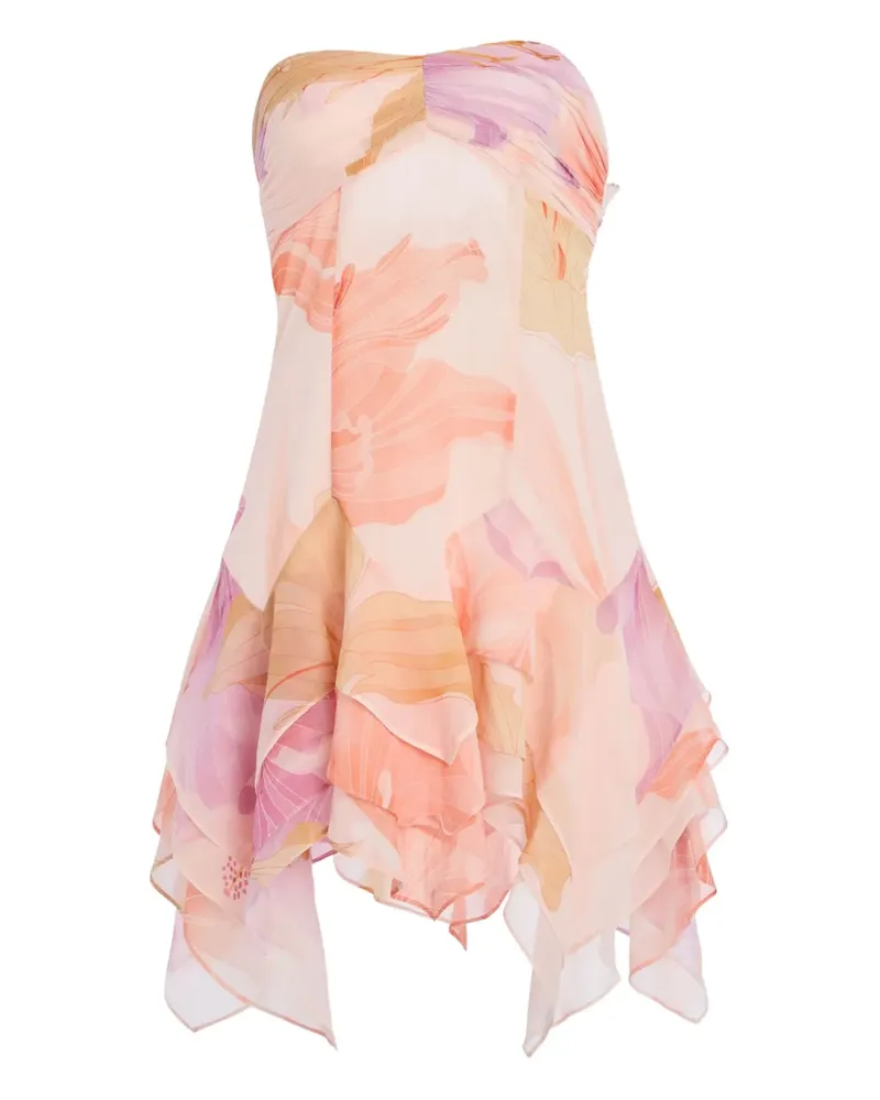 Retrofête Gerüschtes Maura Minikleid mit Blumen-Print - Rosa Rosa