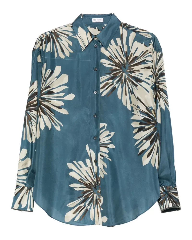 Brunello Cucinelli floral-print buttoned shirt - Blau Blau