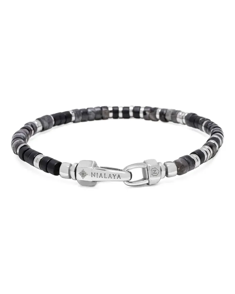 Nialaya Heishi Armband mit Onyx - Silber Silber