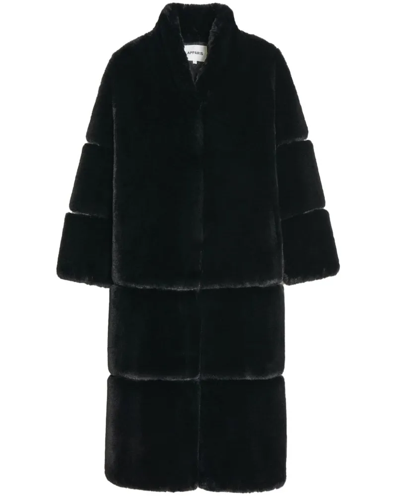 APPARIS Sylke Mantel aus Faux Fur mit V-Ausschnitt - Schwarz Schwarz