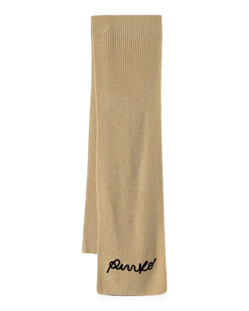 Pinko logo-embroidered ribbed scarf - Nude Nude