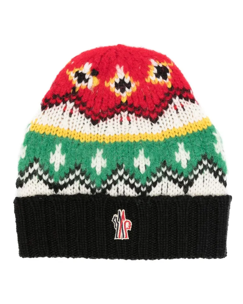 Moncler Intarsien-Beanie mit Logo-Patch Rot