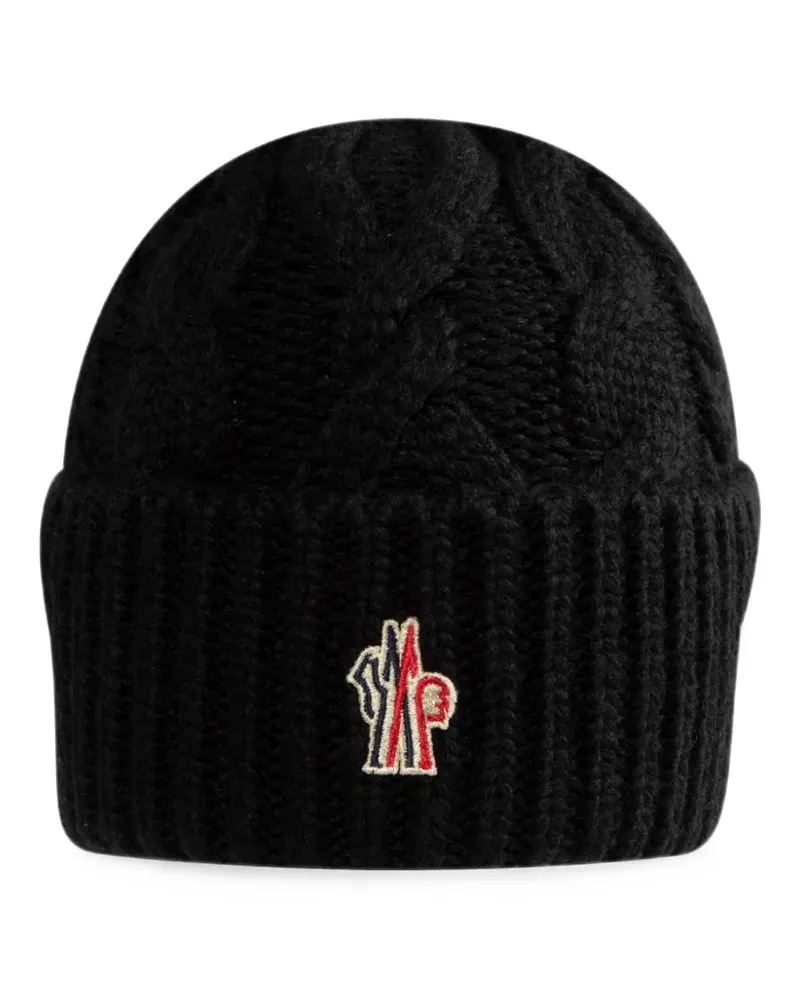 Moncler cable-knit logo-patch beanie hat - Schwarz Schwarz