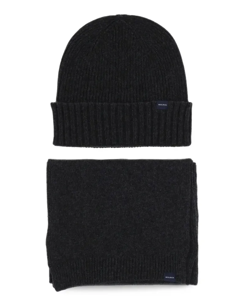 Woolrich ribbed-knit beanie hat scarf set (set of two) - Schwarz Schwarz
