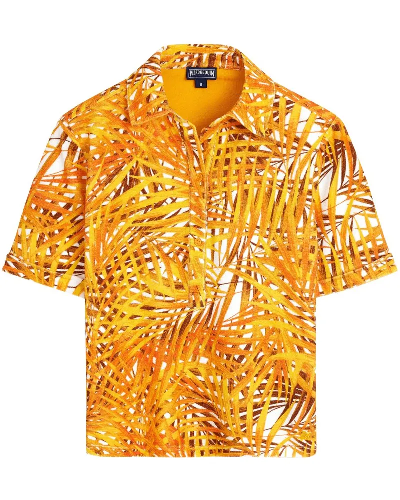 Vilebrequin Frottee-Poloshirt mit Palm Leaves-Print - Orange Orange