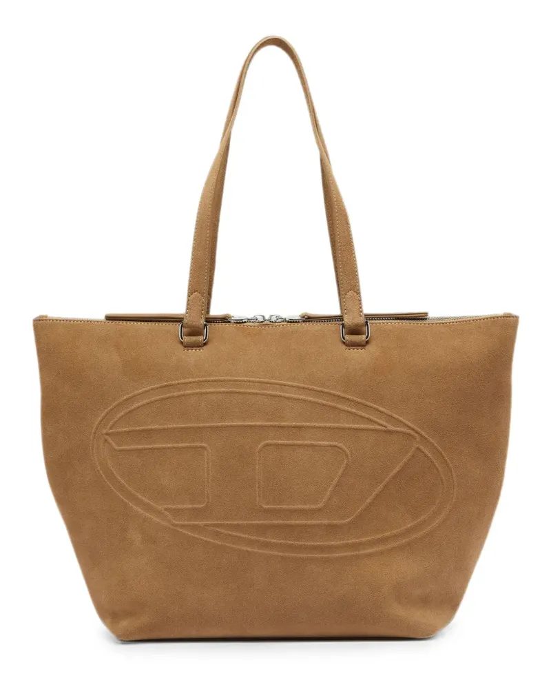 Diesel 1DR Dome Tote Bag aus Wildleder mit ovalem D-Logo - Nude Nude
