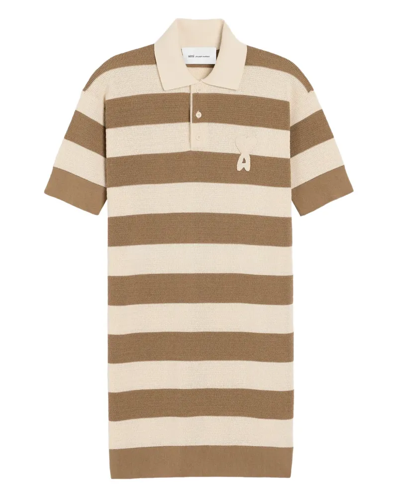 AMI Paris Gestreiftes Ami de Coeur Minikleid - Nude Nude