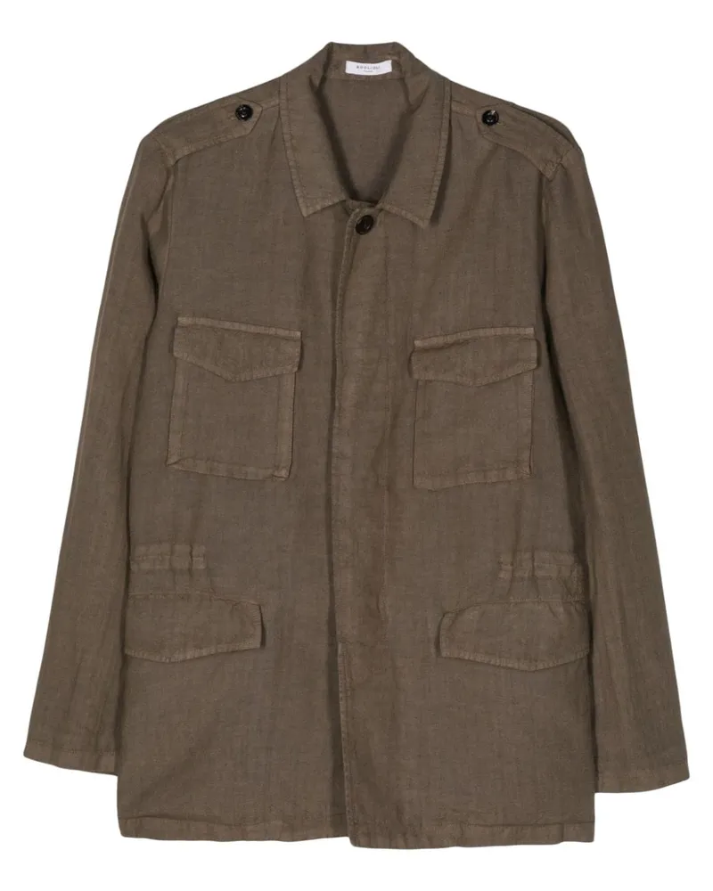 Boglioli Hemdjacke aus Leinen-Chambray - Braun Braun