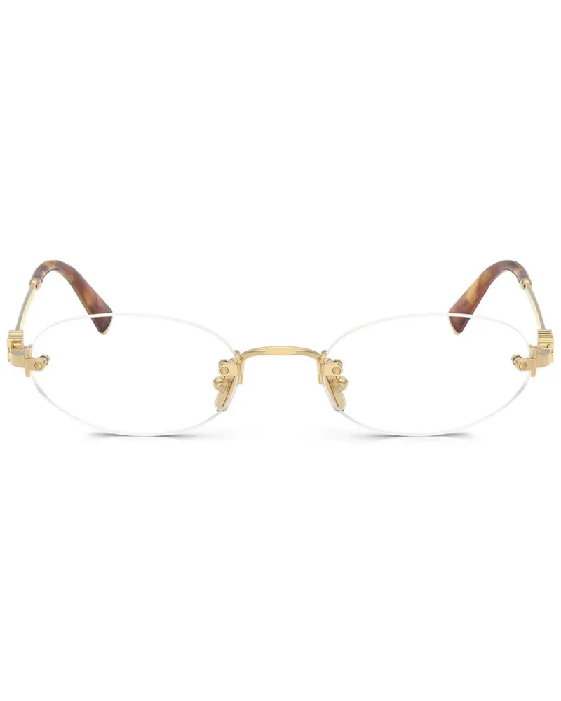 Miu Miu Runde Brille mit Logo-Schild - Gold Gold