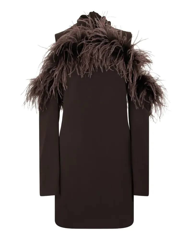 P.A.R.O.S.H. feather-trim cold-shoulder dress - Braun Braun