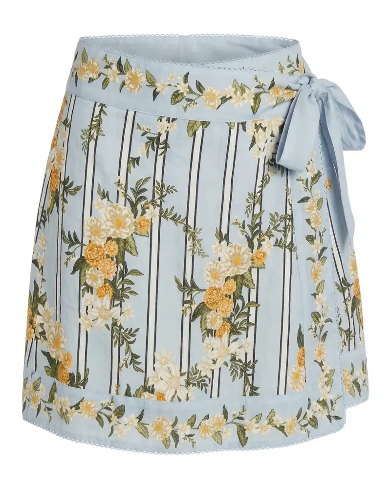 AGUA BENDITA floral-embroidered striped skirt - Blau Blau