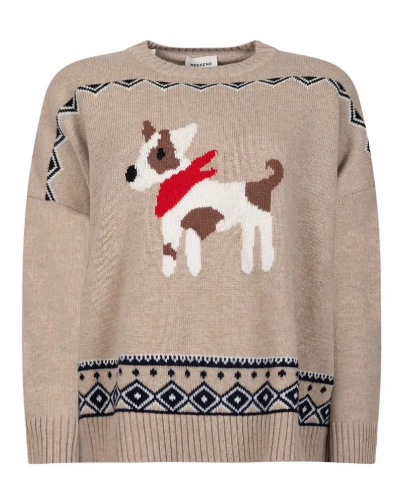 Max Mara dog-intarsia fair isle-knit sweater - Nude Nude