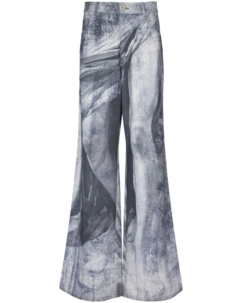 Balmain Wide-Leg-Jeans mit Statuen-Print - Blau Blau