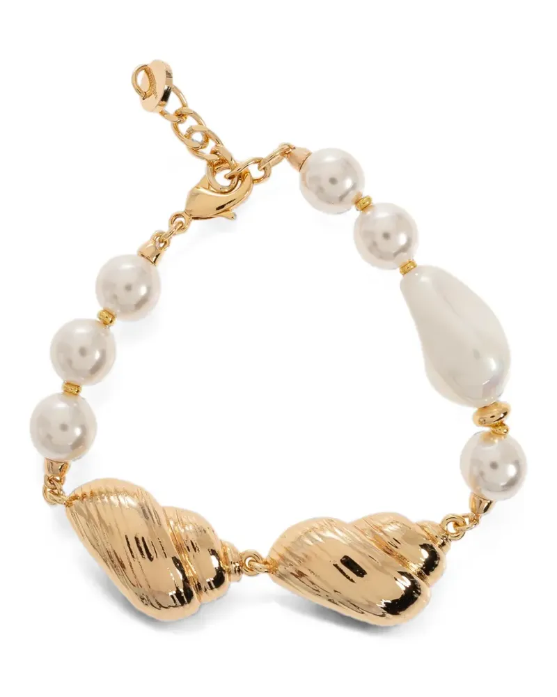 Self-Portrait glass-pearl shell-motif bracelet - Gold Gold
