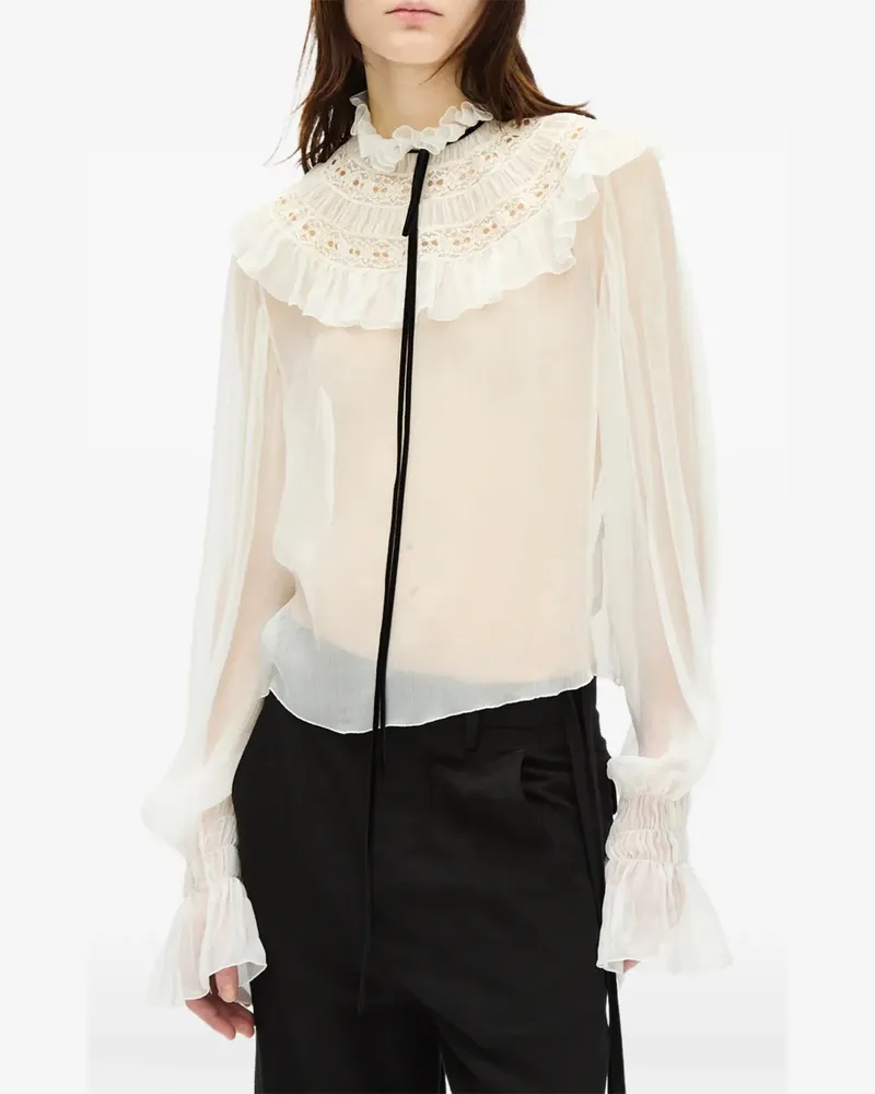 Ann Demeulemeester Sheer-Bluse mit Rüschen - Weiß Weiß