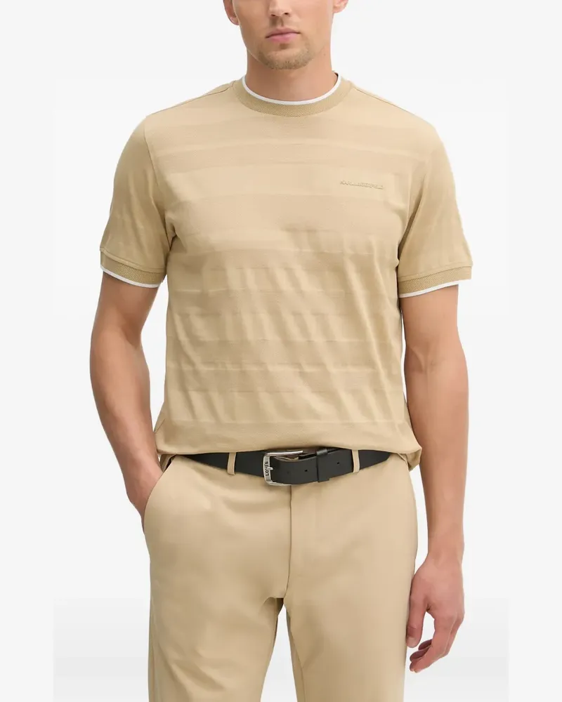 Karl Lagerfeld textured-stripe logo-lettering T-shirt - Nude Nude