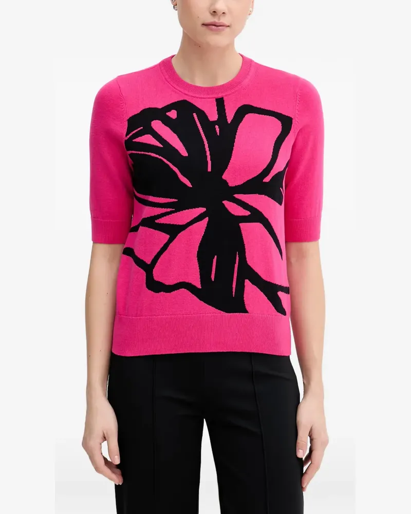 DKNY Kurzärmeliger Pullover mit Blumen-Intarsie - Rosa Rosa