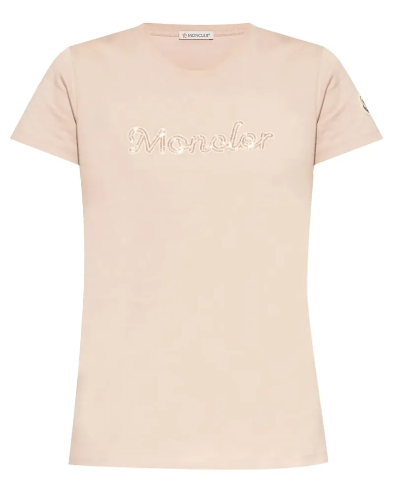 Moncler T-Shirt mit Perlen-Logo - Rosa Rosa