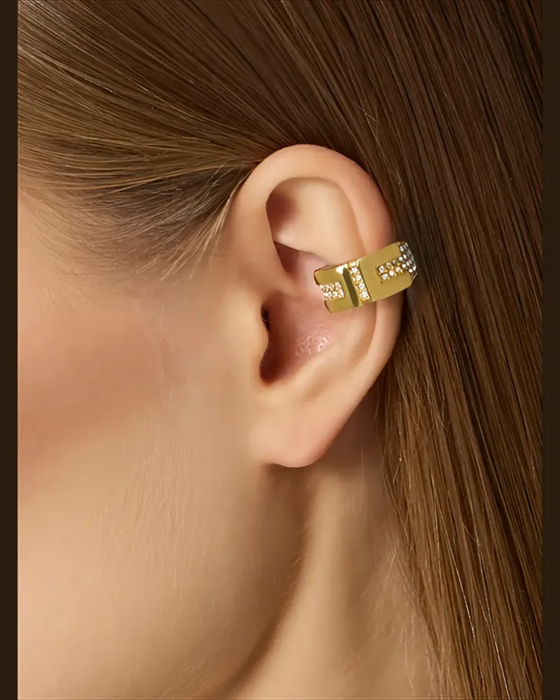 Elisabetta Franchi Ear Cuff Ohrring mit Strass - Gold Gold