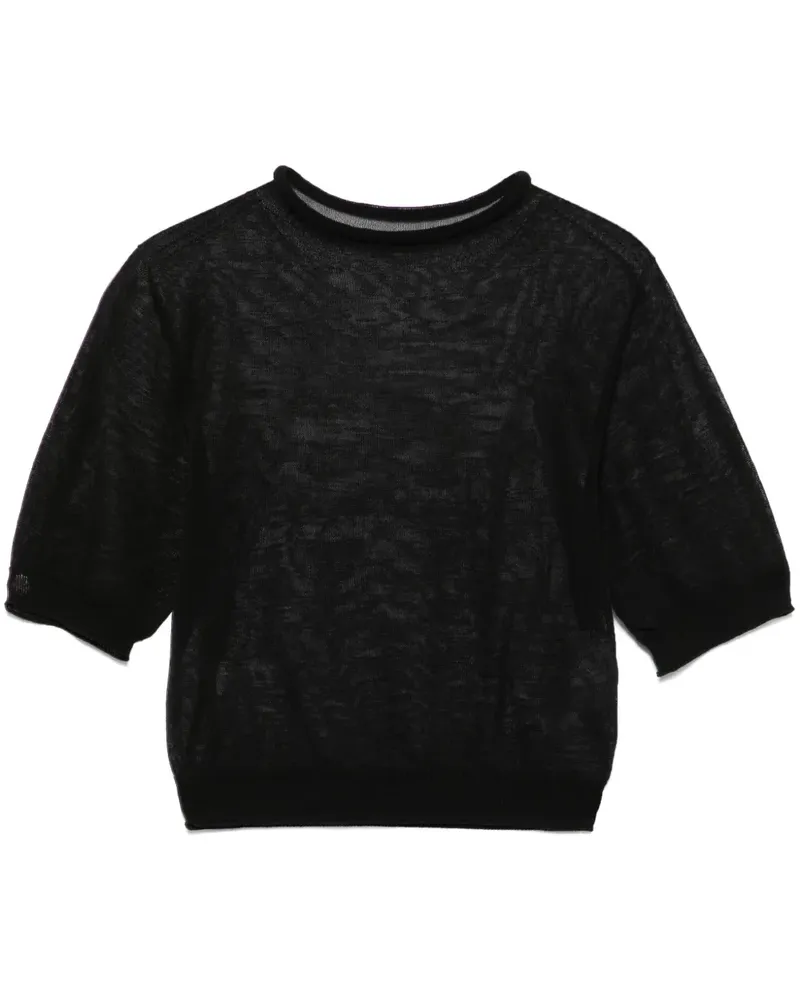 AMOMENTO Gestricktes Cropped-T-Shirt - Schwarz Schwarz