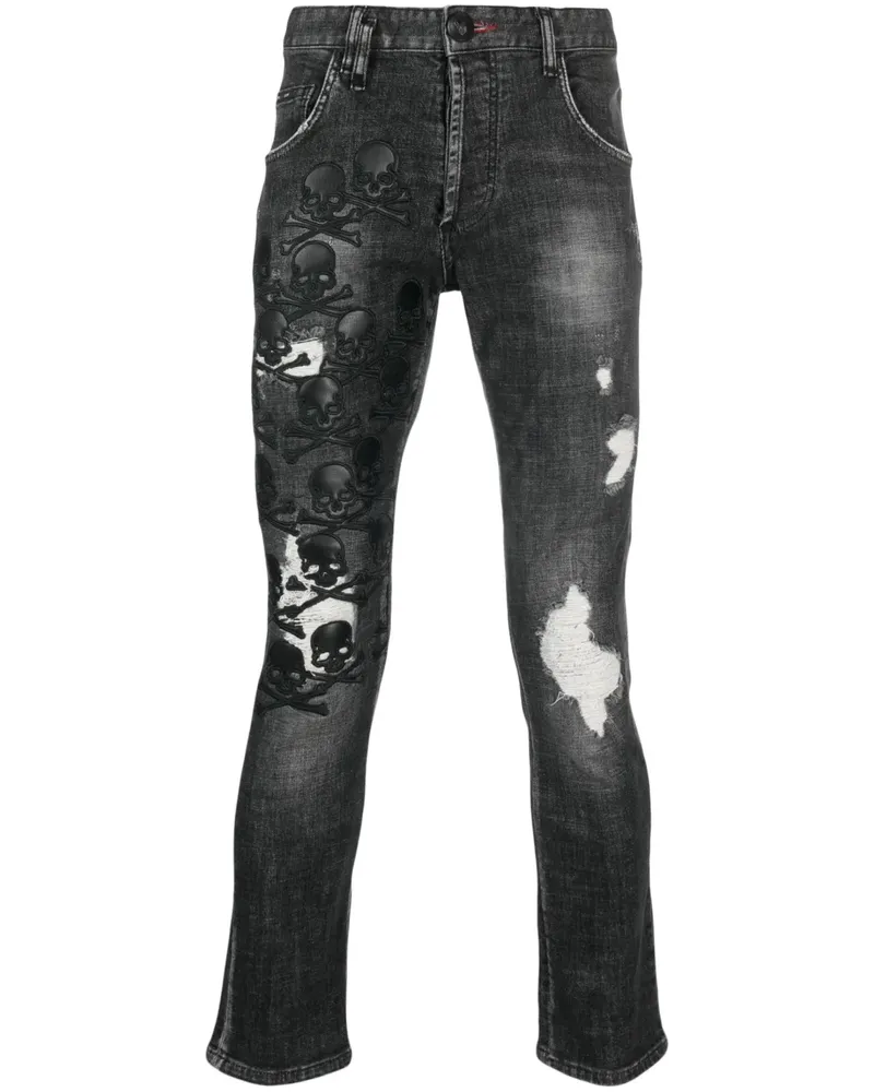 Philipp Plein Skull and Bones Jeans im Distressed-Look - Grau Grau