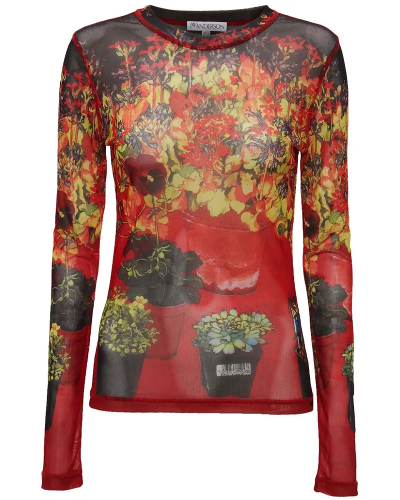 J.W.Anderson Langarmshirt mit Blumen-Print Rot