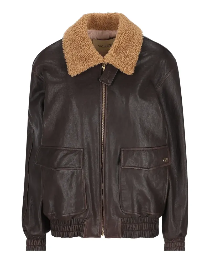 Valentino Garavani VLogo Lederjacke im Used-Look - Braun Braun