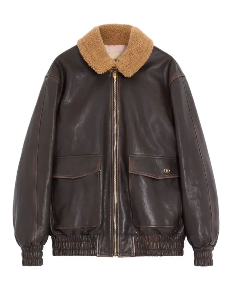 Valentino Garavani Caban-Jacke aus Leder mit gealtertem Effekt - Braun Braun