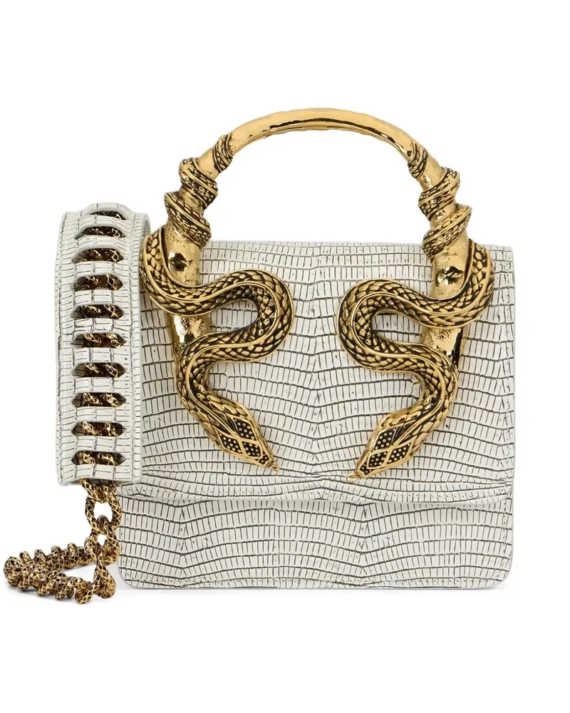 Roberto Cavalli Tote Bag mit Schlangenhenkel - Weiß Weiß