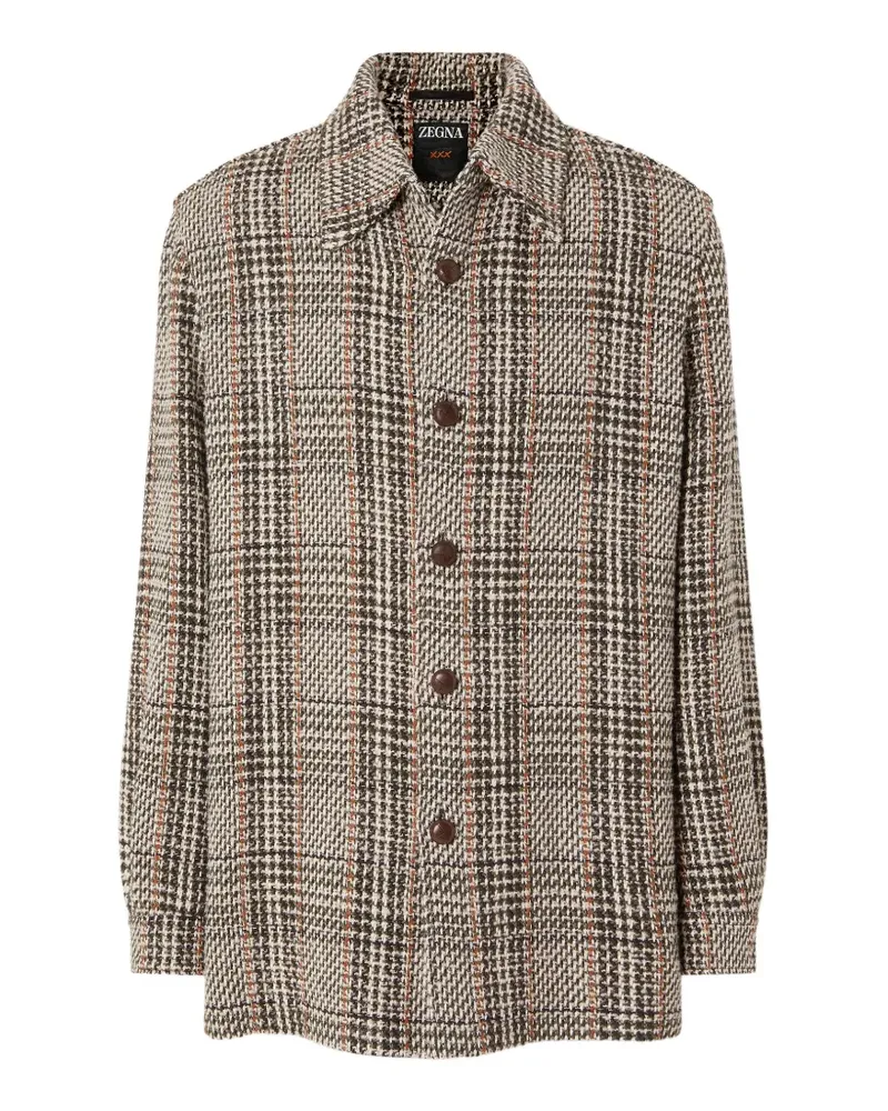 Ermenegildo Zegna beige olive green and reddish brown wool and paper yarn blend shirt - Nude Nude