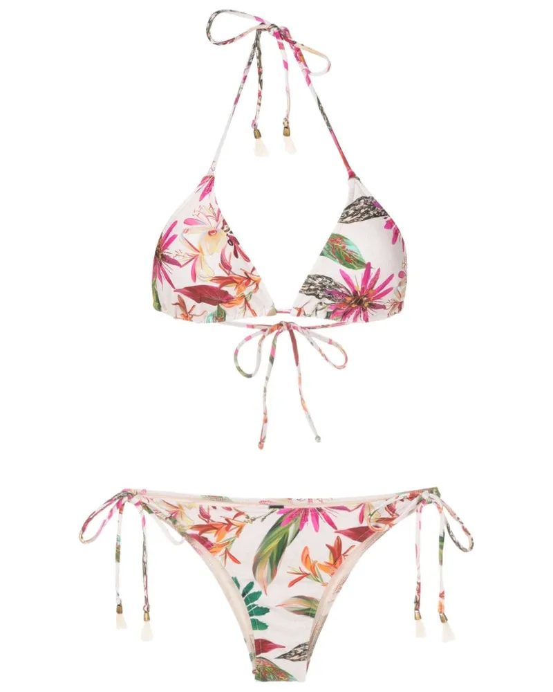 Lygia & Nanny Maya Triangel-Bikini mit botanischem Print - Weiß Weiß